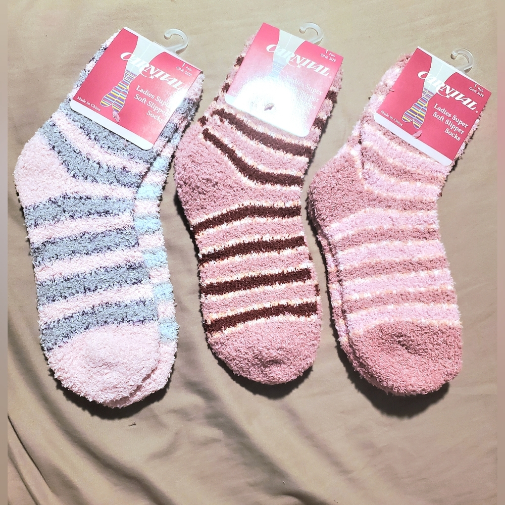 #4 Carnival Super Soft Fluffy Striped Slipper Socks Bundle